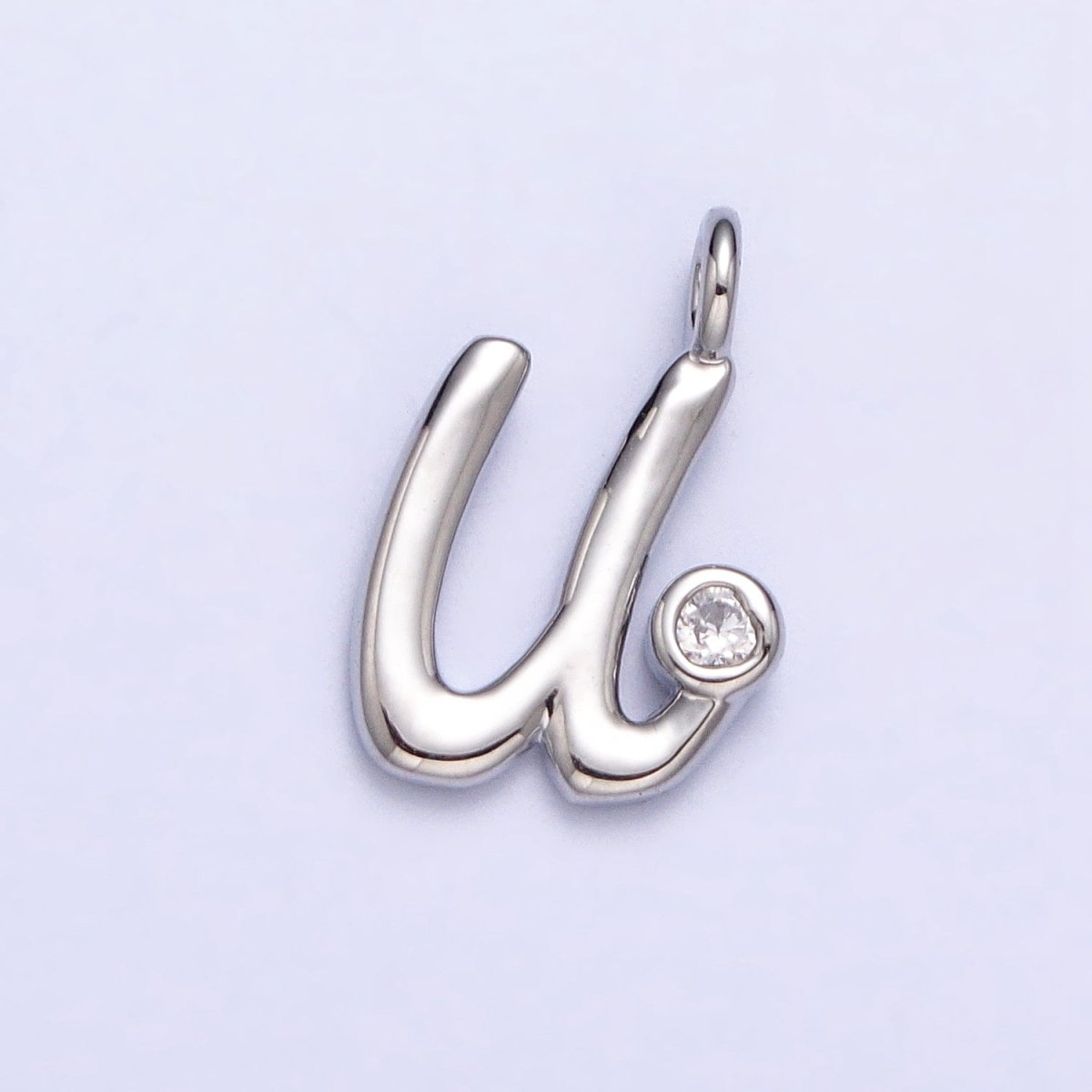 Silver Initial Alphabet Lower Case Cursive Letter Clear CZ Personalized Charm | A-533-A-545