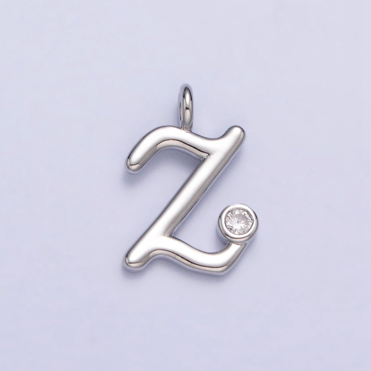 Silver Initial Alphabet Lower Case Cursive Letter Clear CZ Personalized Charm | A-533-A-545