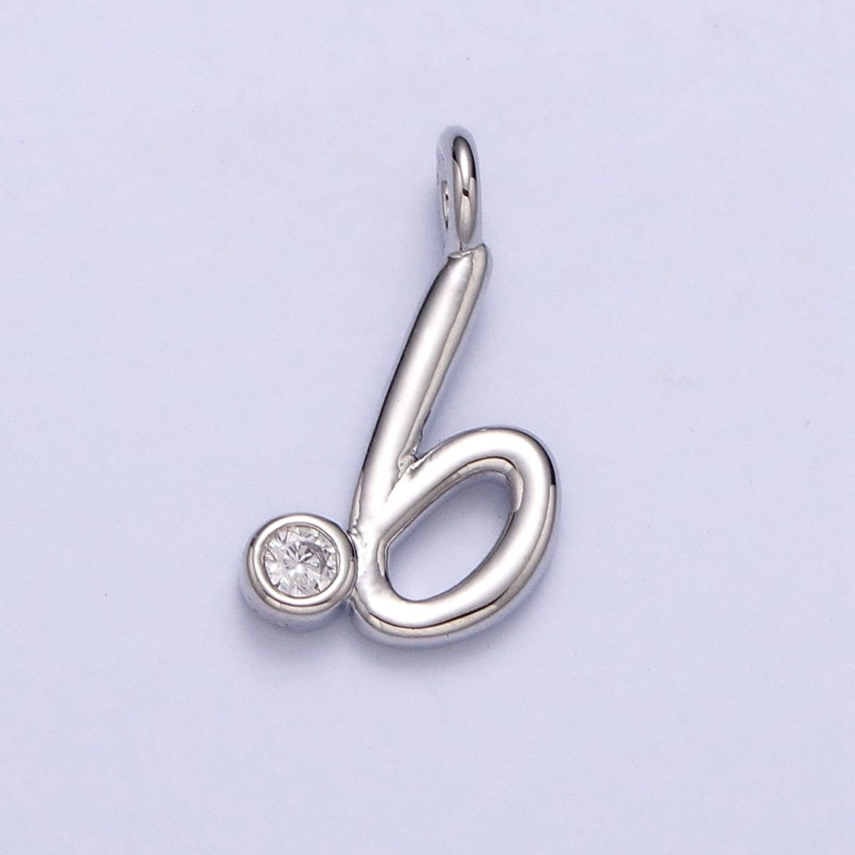 Silver Initial Alphabet Lower Case Cursive Letter Clear CZ Personalized Charm | A-533-A-545