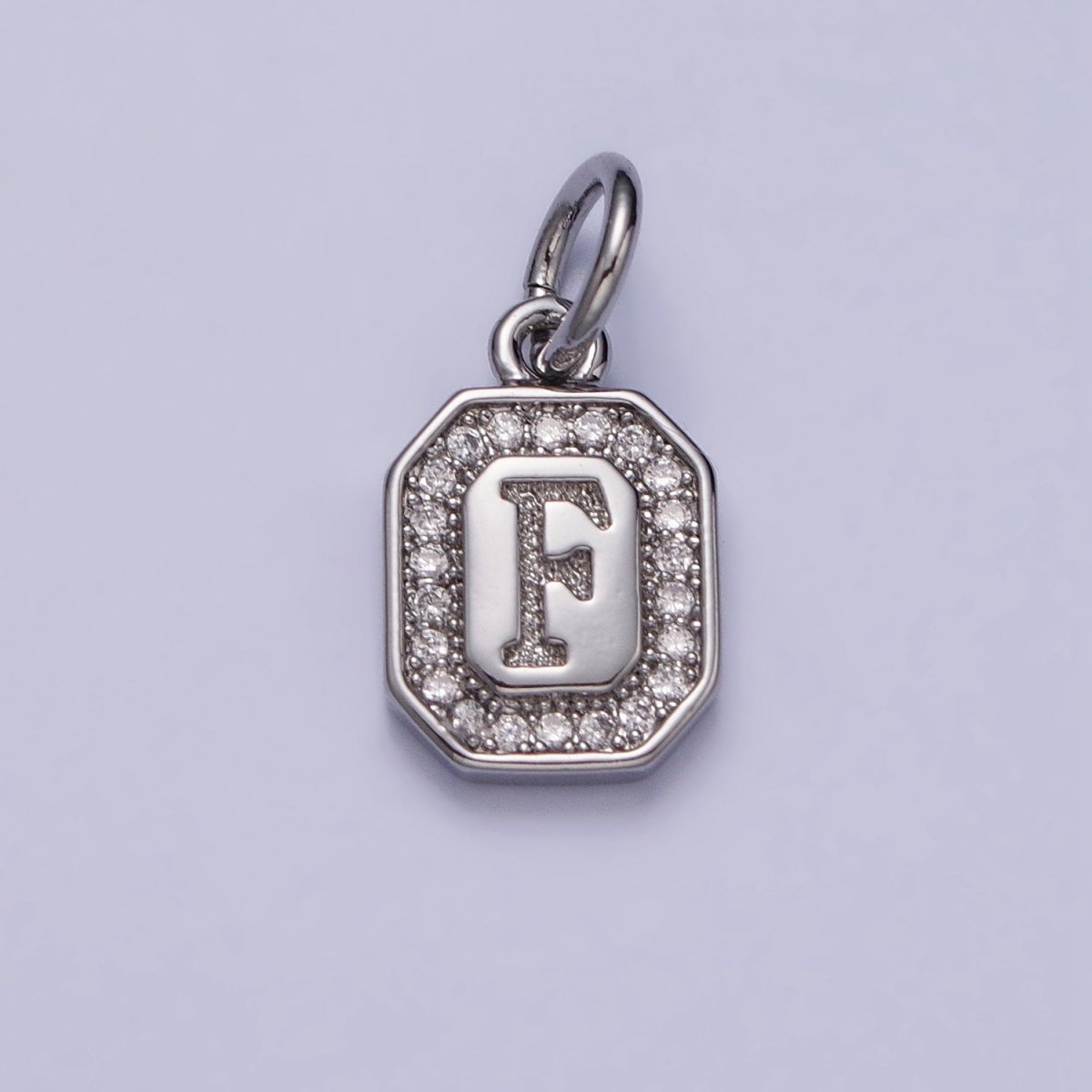Silver Initial Letter A-Z Clear Micro Paved CZ Hexagonal Mini Charm | A-469-A-481