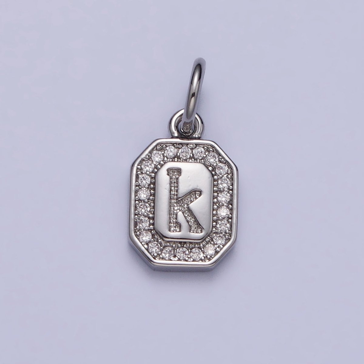 Silver Initial Letter A-Z Clear Micro Paved CZ Hexagonal Mini Charm | A-469-A-481