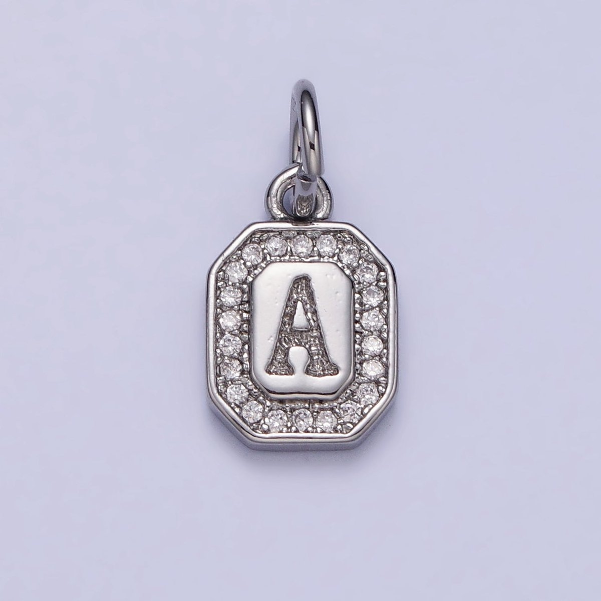 Silver Initial Letter A-Z Clear Micro Paved CZ Hexagonal Mini Charm | A-469-A-481