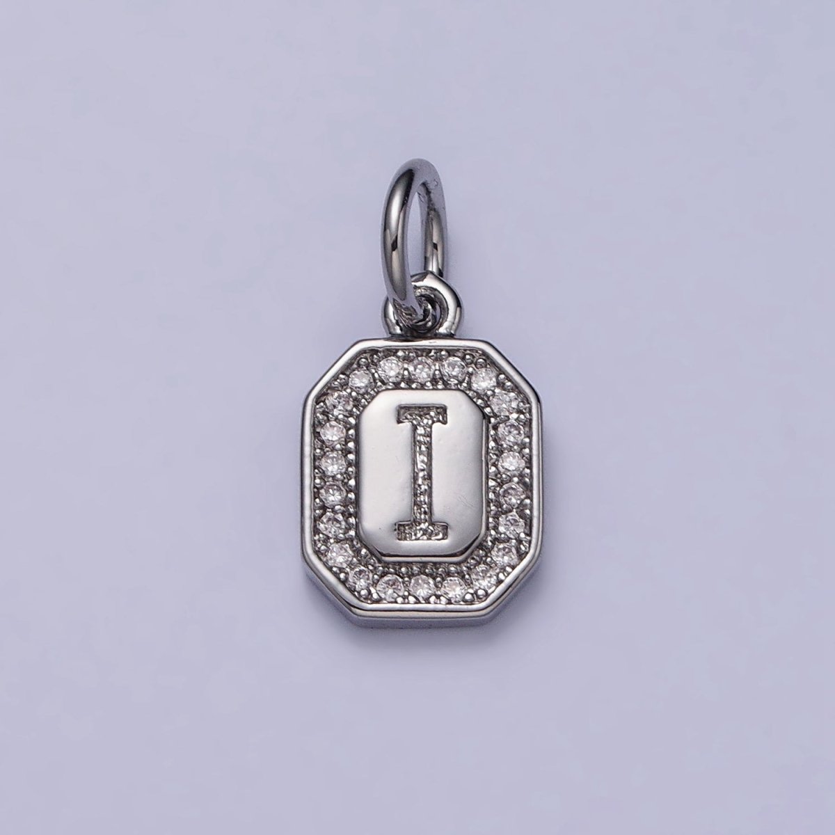 Silver Initial Letter A-Z Clear Micro Paved CZ Hexagonal Mini Charm | A-469-A-481