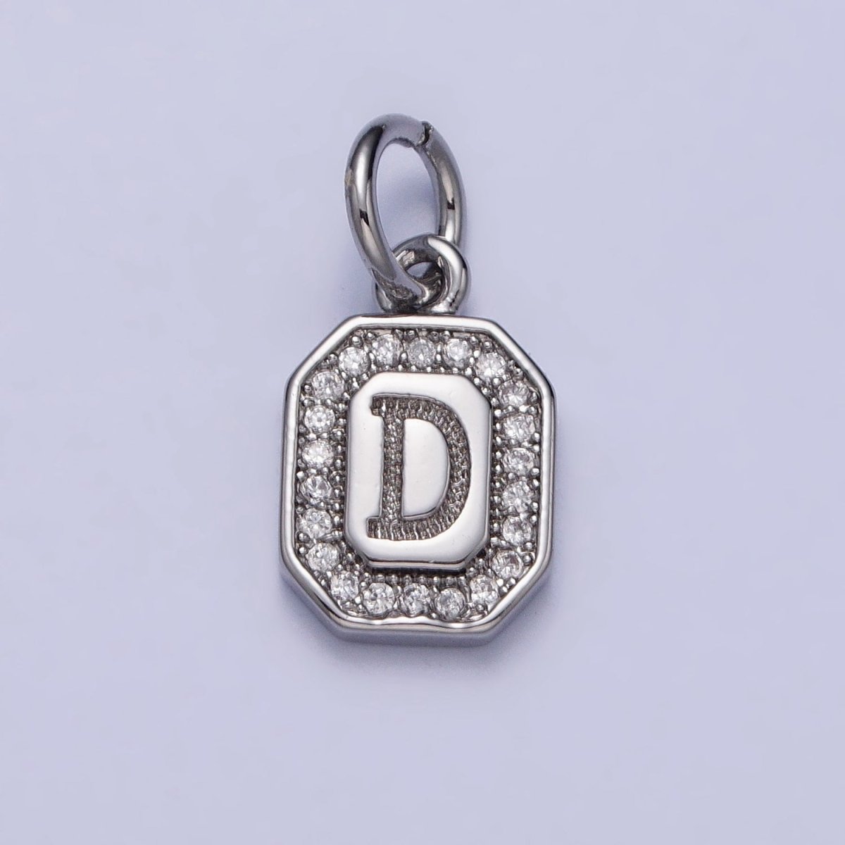 Silver Initial Letter A-Z Clear Micro Paved CZ Hexagonal Mini Charm | A-469-A-481