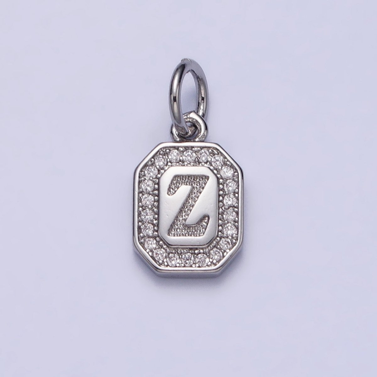 Silver Initial Letter A-Z Clear Micro Paved CZ Hexagonal Mini Charm | A-469-A-481