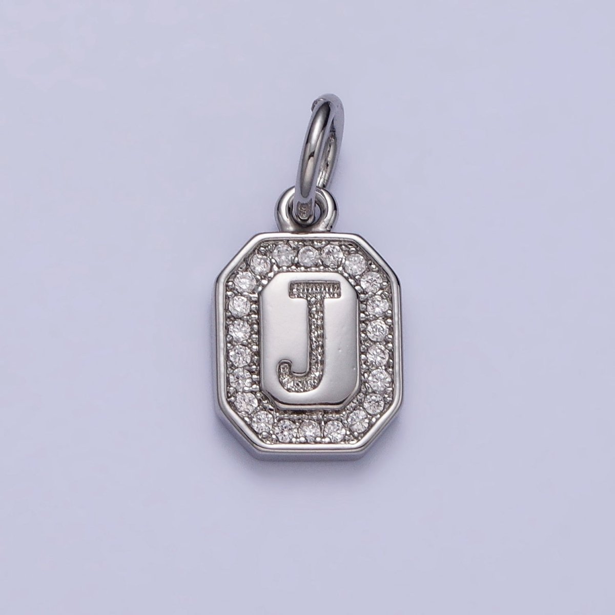 Silver Initial Letter A-Z Clear Micro Paved CZ Hexagonal Mini Charm | A-469-A-481