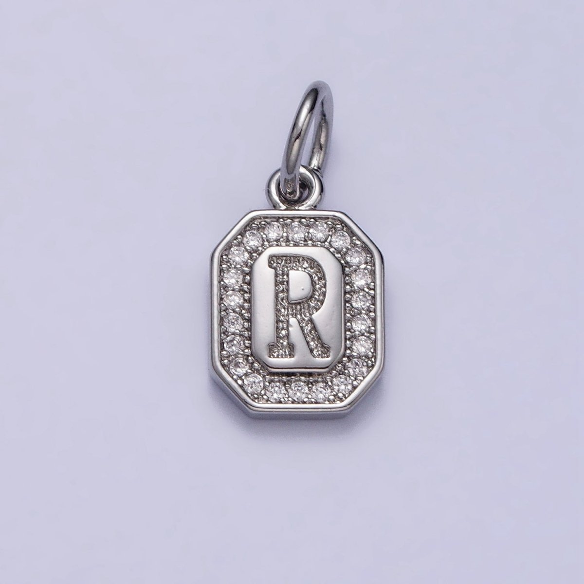 Silver Initial Letter A-Z Clear Micro Paved CZ Hexagonal Mini Charm | A-469-A-481