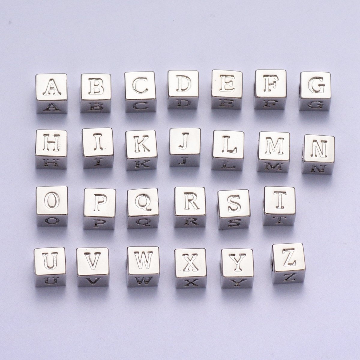 Silver Initial Letter Alphabet 6.2mm Block Beads Charm Connector For Jewelry Making Component Supply | A-A1158-A-A1170