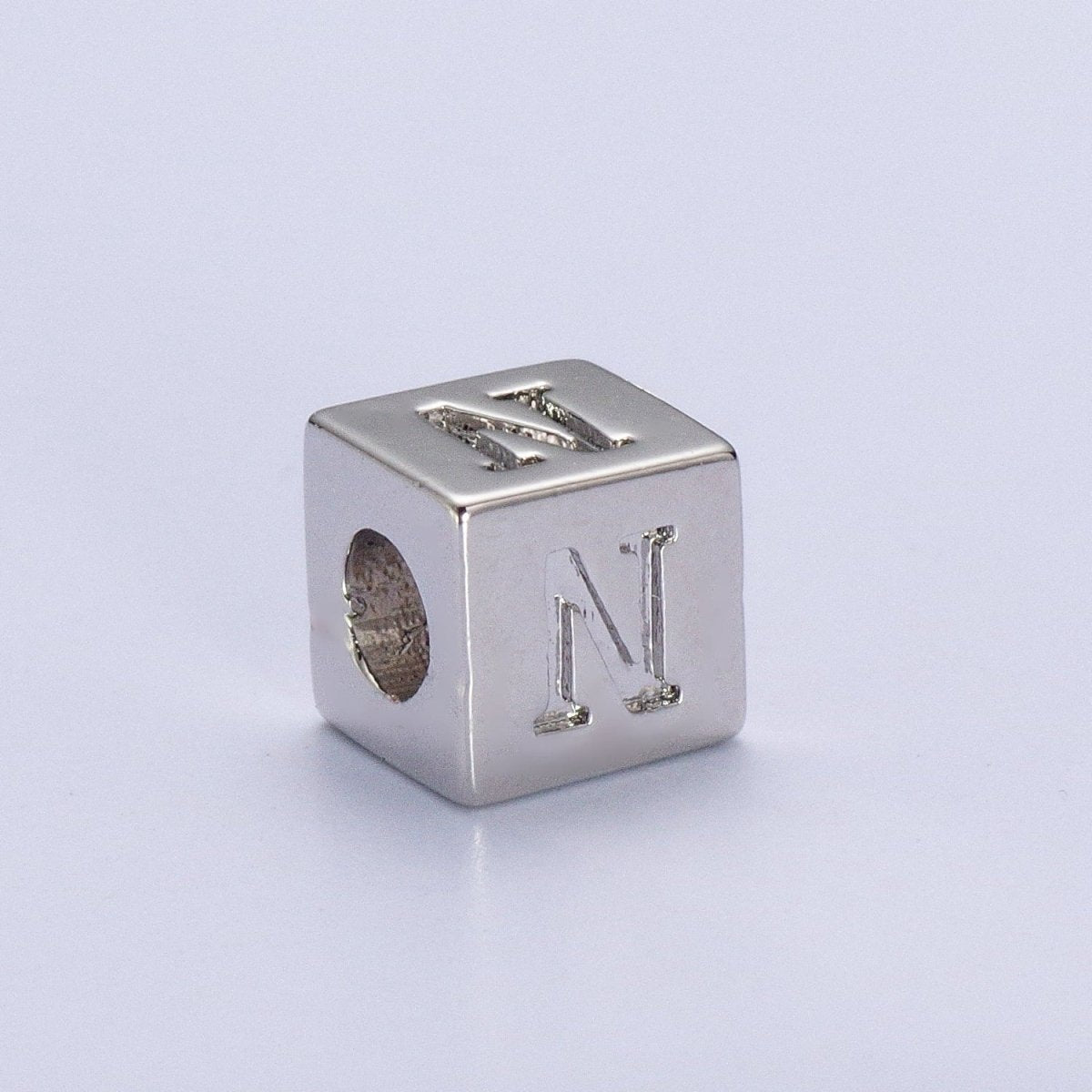 Silver Initial Letter Alphabet 6.2mm Block Beads Charm Connector For Jewelry Making Component Supply | A-A1158-A-A1170