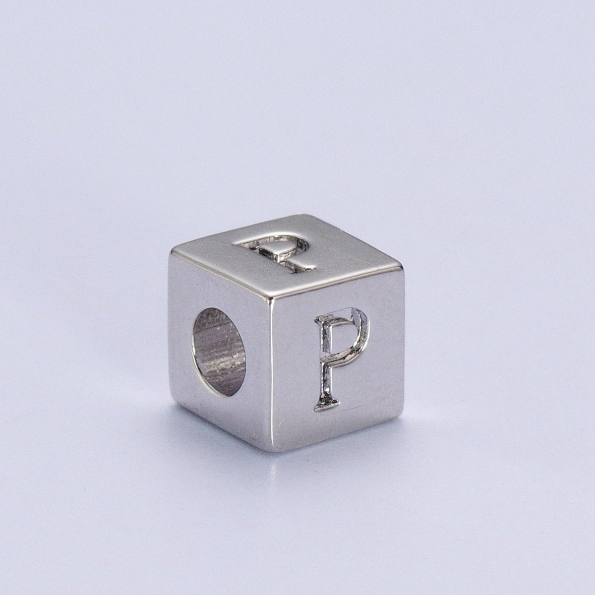 Silver Initial Letter Alphabet 6.2mm Block Beads Charm Connector For Jewelry Making Component Supply | A-A1158-A-A1170