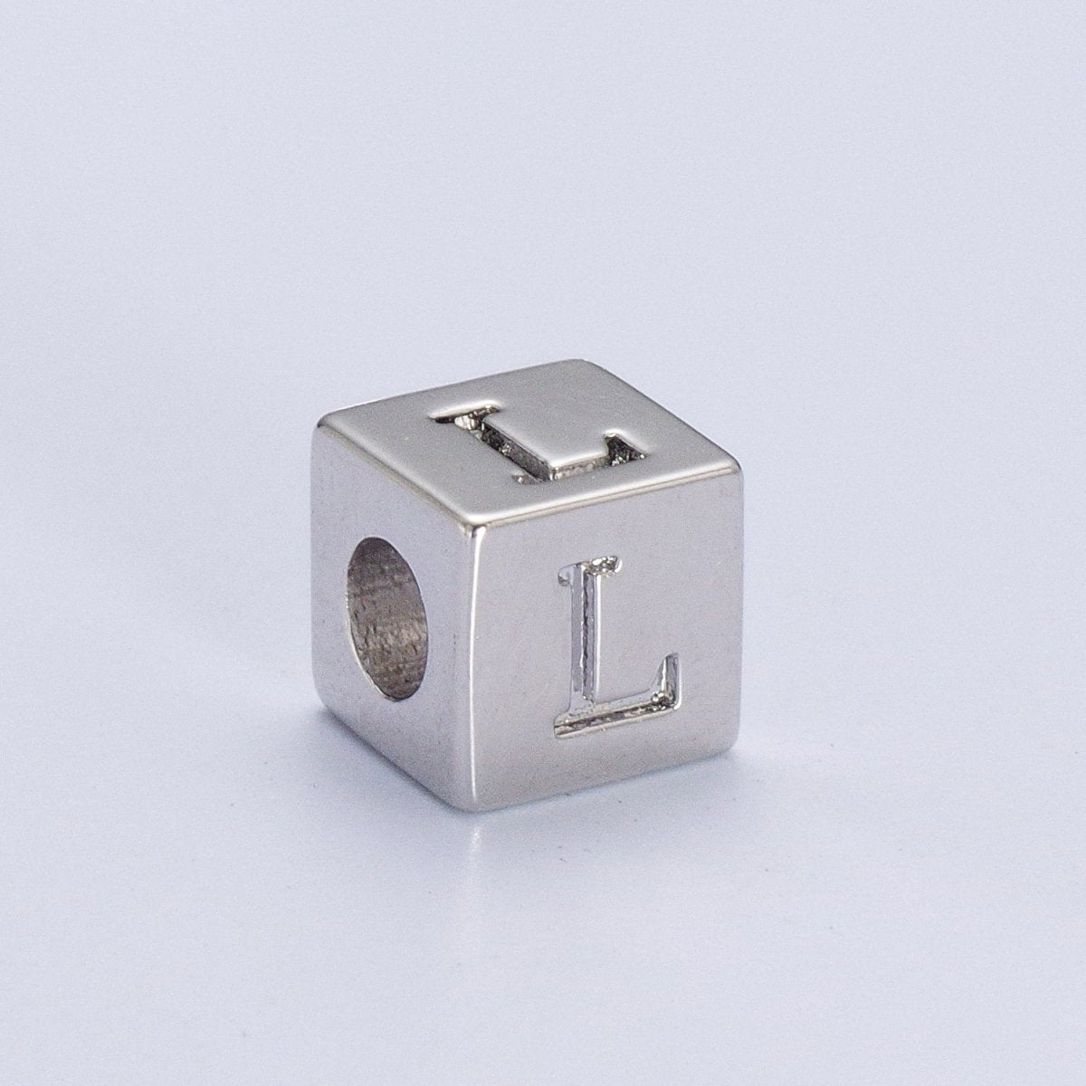 Silver Initial Letter Alphabet 6.2mm Block Beads Charm Connector For Jewelry Making Component Supply | A-A1158-A-A1170