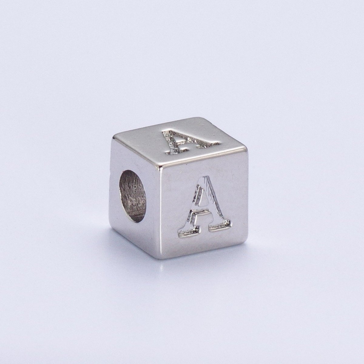 Silver Initial Letter Alphabet 6.2mm Block Beads Charm Connector For Jewelry Making Component Supply | A-A1158-A-A1170