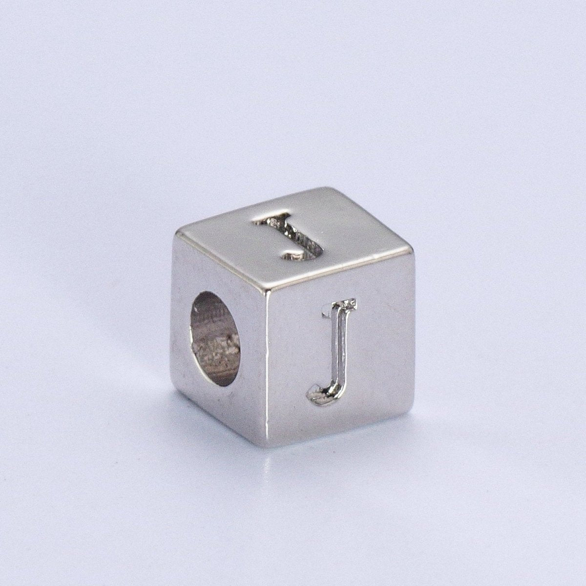 Silver Initial Letter Alphabet 6.2mm Block Beads Charm Connector For Jewelry Making Component Supply | A-A1158-A-A1170