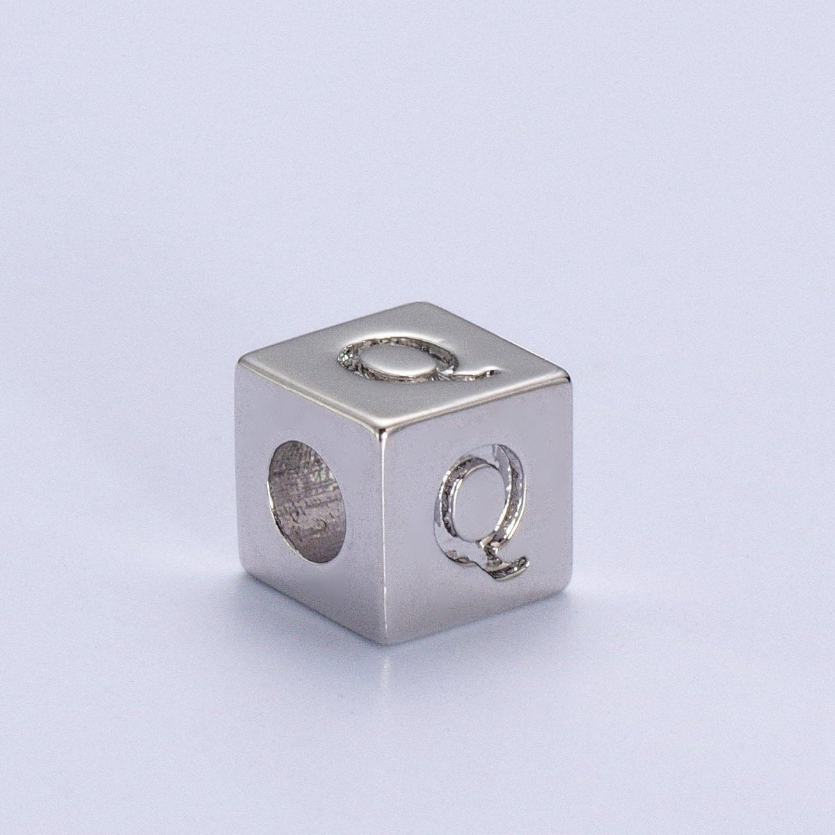 Silver Initial Letter Alphabet 6.2mm Block Beads Charm Connector For Jewelry Making Component Supply | A-A1158-A-A1170