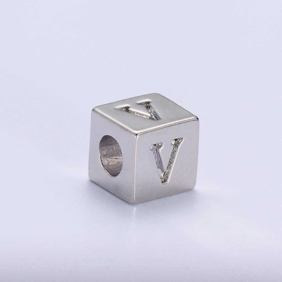 Silver Initial Letter Alphabet 6.2mm Block Beads Charm Connector For Jewelry Making Component Supply | A-A1158-A-A1170