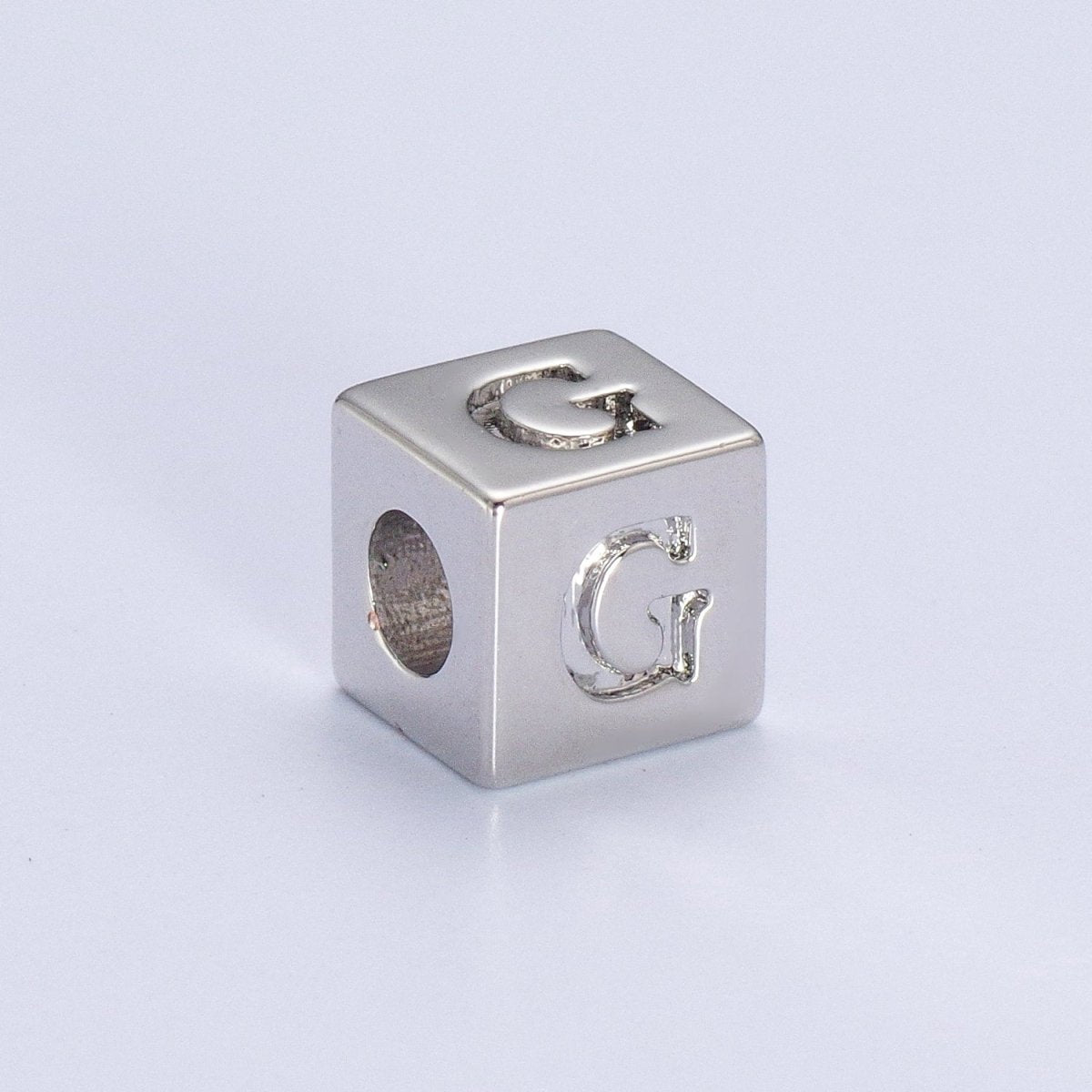 Silver Initial Letter Alphabet 6.2mm Block Beads Charm Connector For Jewelry Making Component Supply | A-A1158-A-A1170