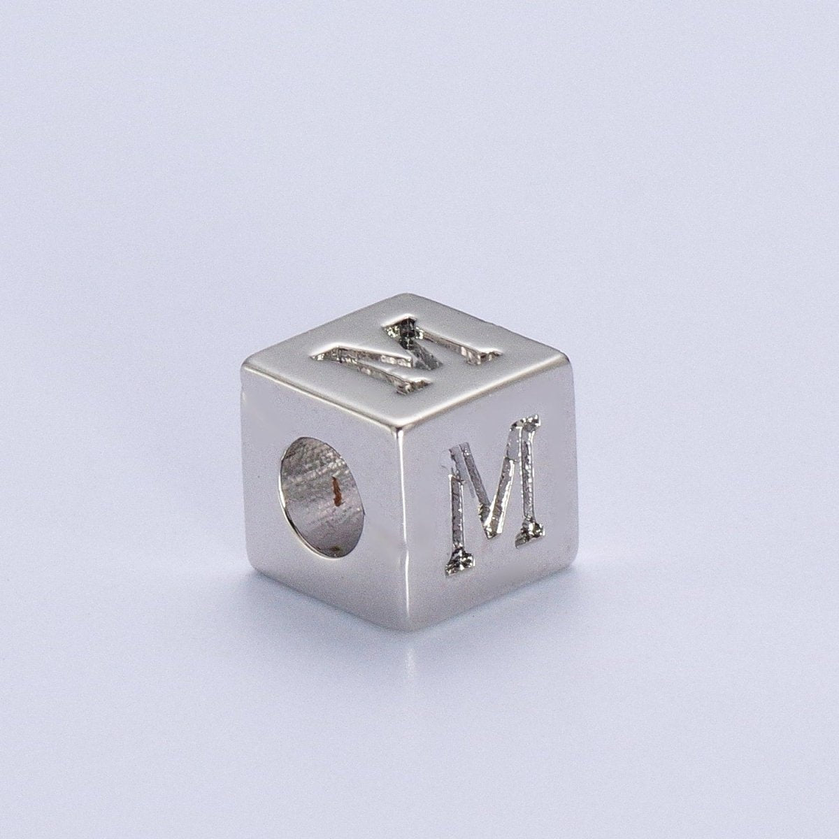 Silver Initial Letter Alphabet 6.2mm Block Beads Charm Connector For Jewelry Making Component Supply | A-A1158-A-A1170