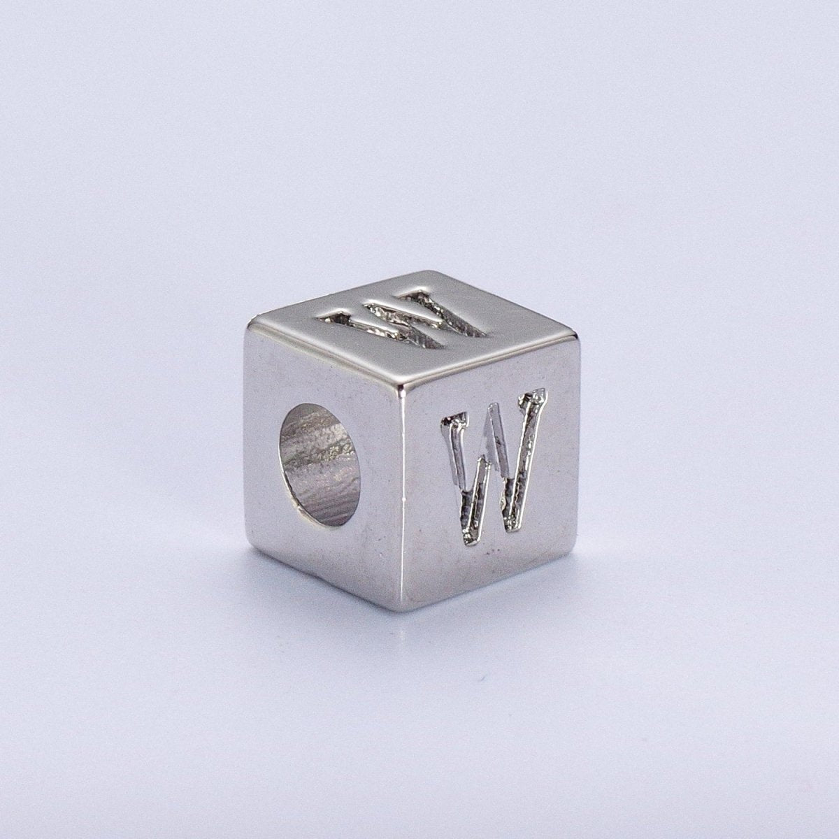 Silver Initial Letter Alphabet 6.2mm Block Beads Charm Connector For Jewelry Making Component Supply | A-A1158-A-A1170