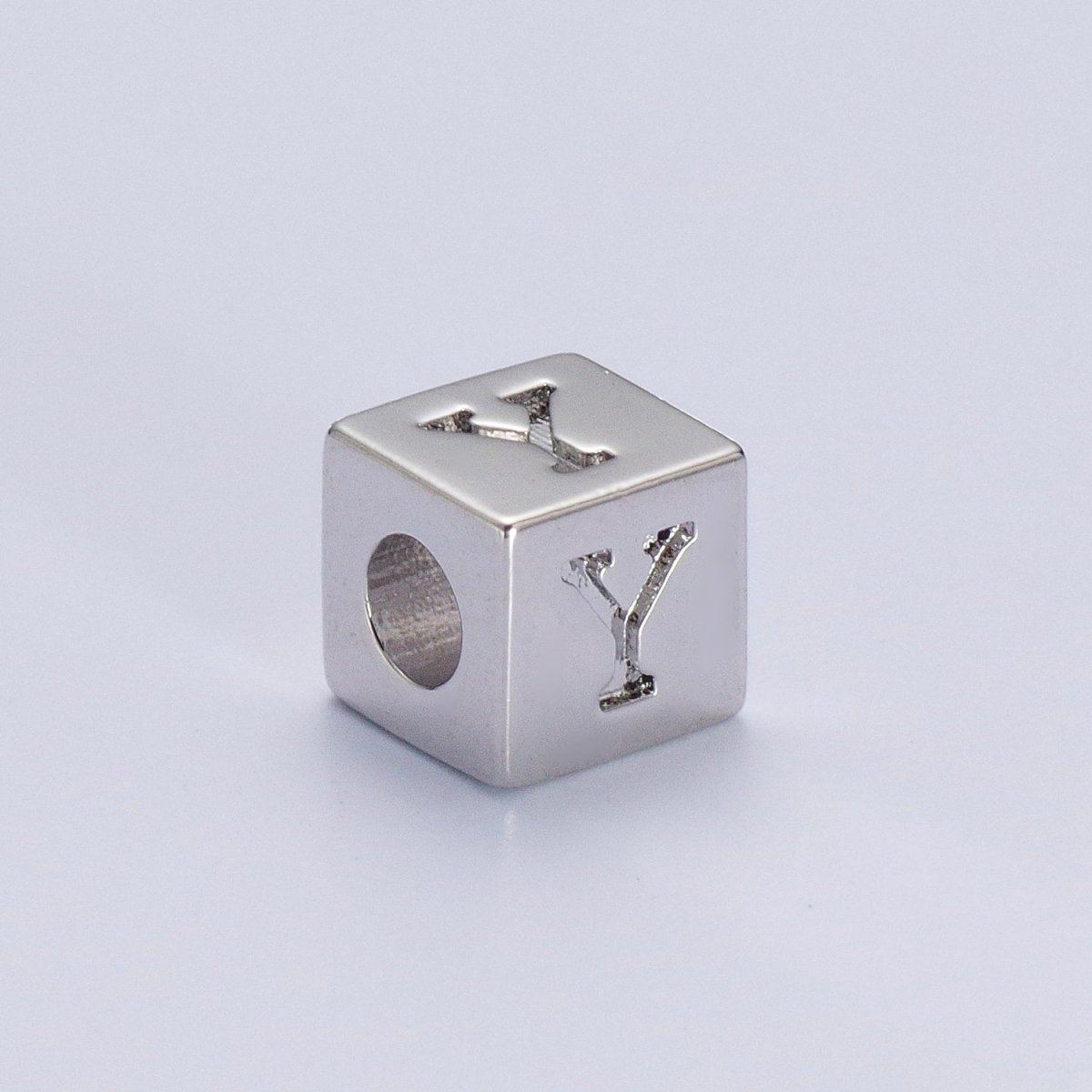 Silver Initial Letter Alphabet 6.2mm Block Beads Charm Connector For Jewelry Making Component Supply | A-A1158-A-A1170