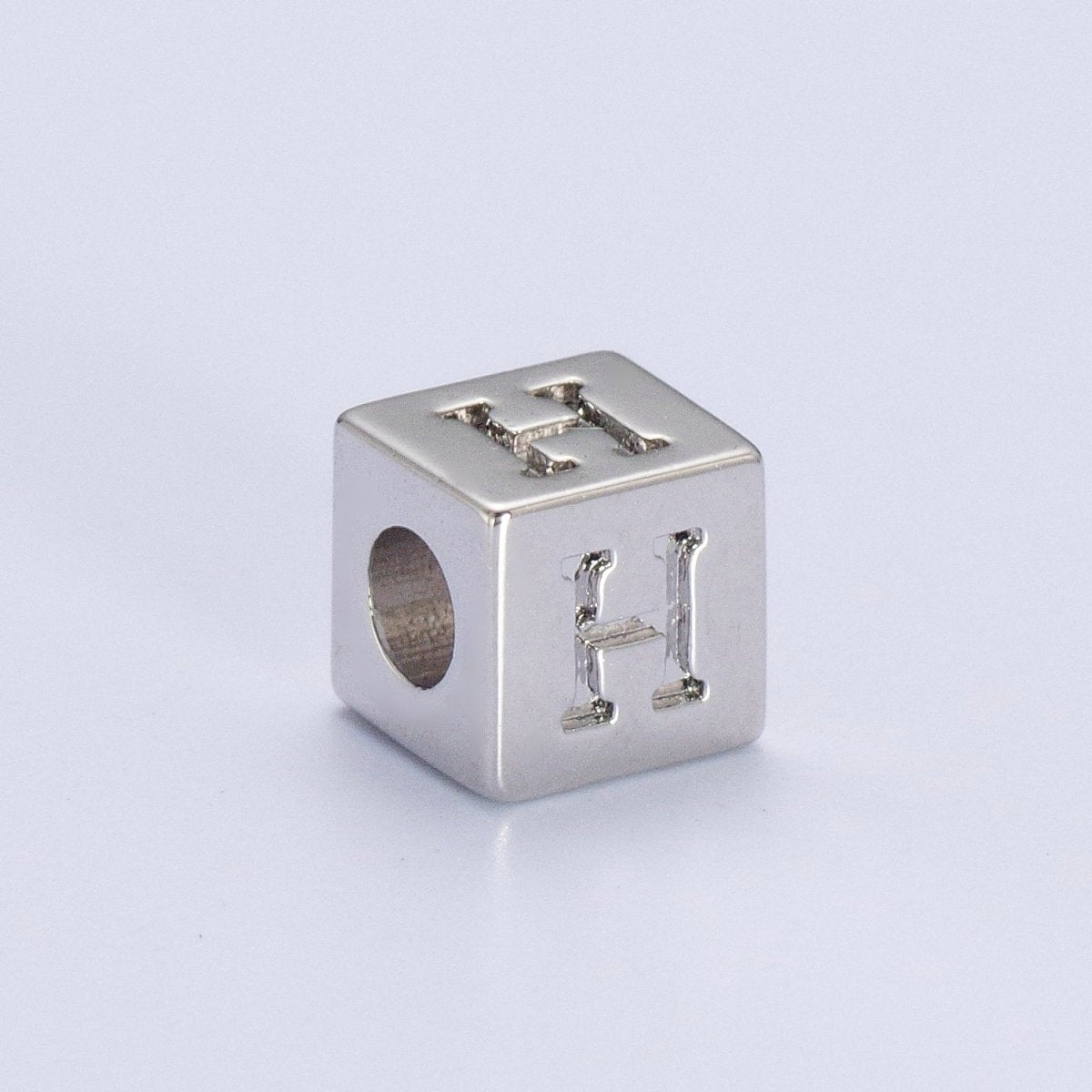 Silver Initial Letter Alphabet 6.2mm Block Beads Charm Connector For Jewelry Making Component Supply | A-A1158-A-A1170