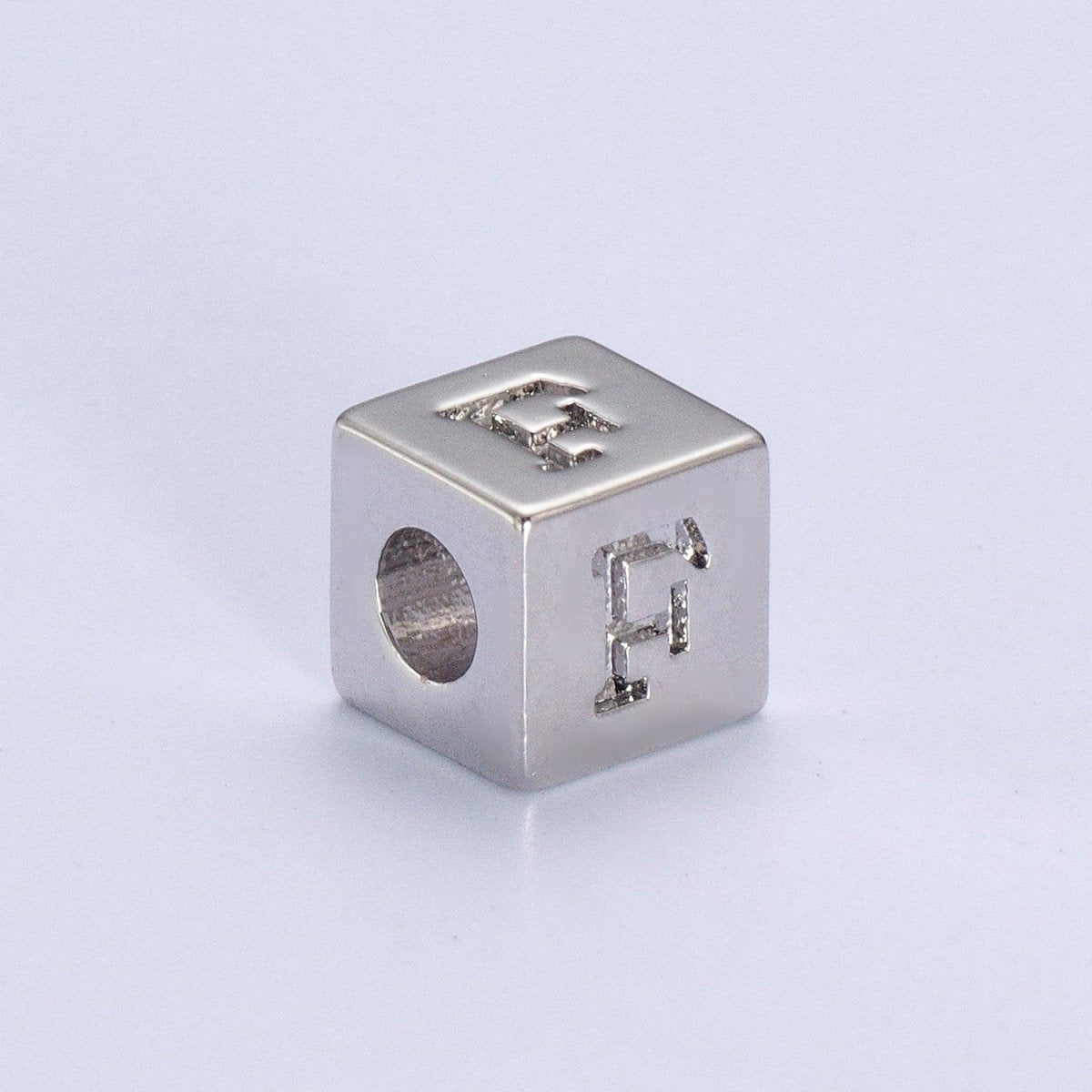 Silver Initial Letter Alphabet 6.2mm Block Beads Charm Connector For Jewelry Making Component Supply | A-A1158-A-A1170