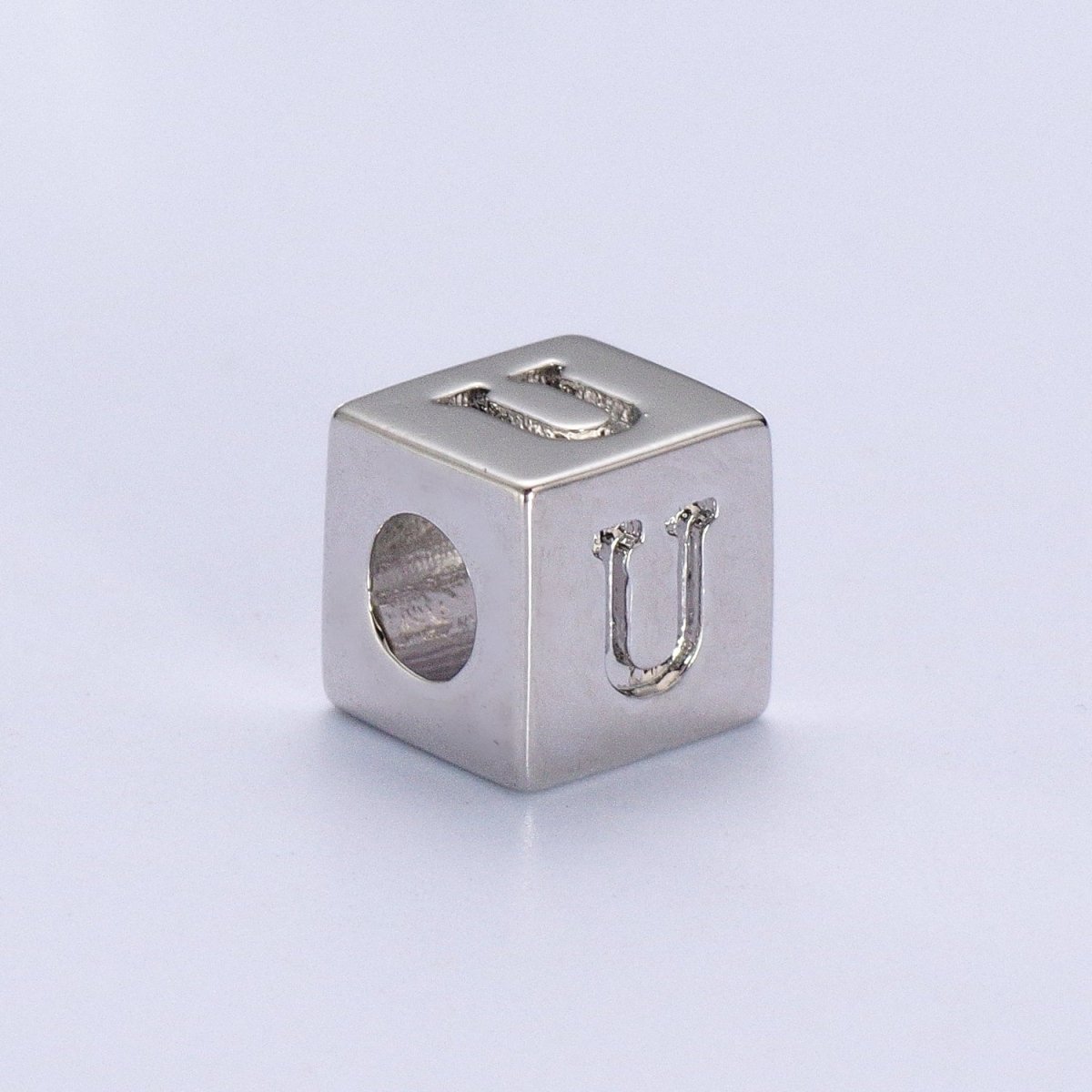 Silver Initial Letter Alphabet 6.2mm Block Beads Charm Connector For Jewelry Making Component Supply | A-A1158-A-A1170