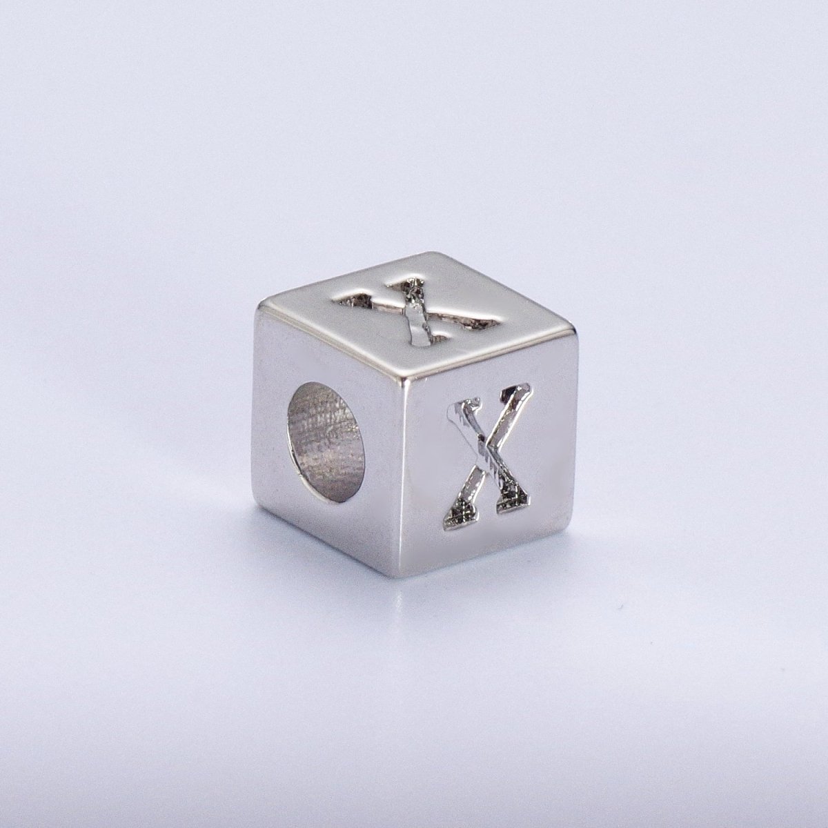 Silver Initial Letter Alphabet 6.2mm Block Beads Charm Connector For Jewelry Making Component Supply | A-A1158-A-A1170
