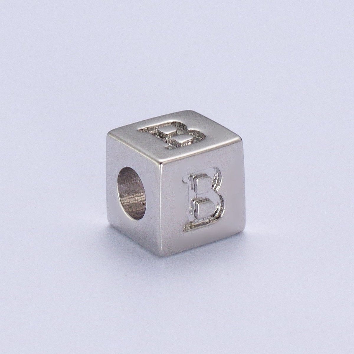 Silver Initial Letter Alphabet 6.2mm Block Beads Charm Connector For Jewelry Making Component Supply | A-A1158-A-A1170