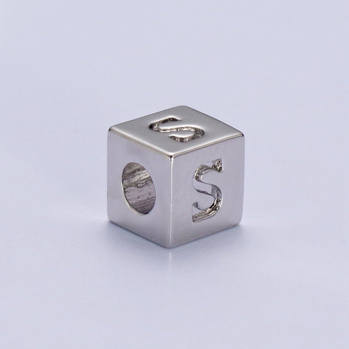Silver Initial Letter Alphabet 6.2mm Block Beads Charm Connector For Jewelry Making Component Supply | A-A1158-A-A1170