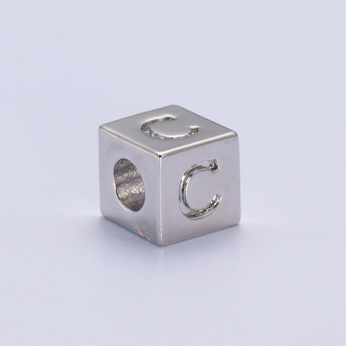 Silver Initial Letter Alphabet 6.2mm Block Beads Charm Connector For Jewelry Making Component Supply | A-A1158-A-A1170