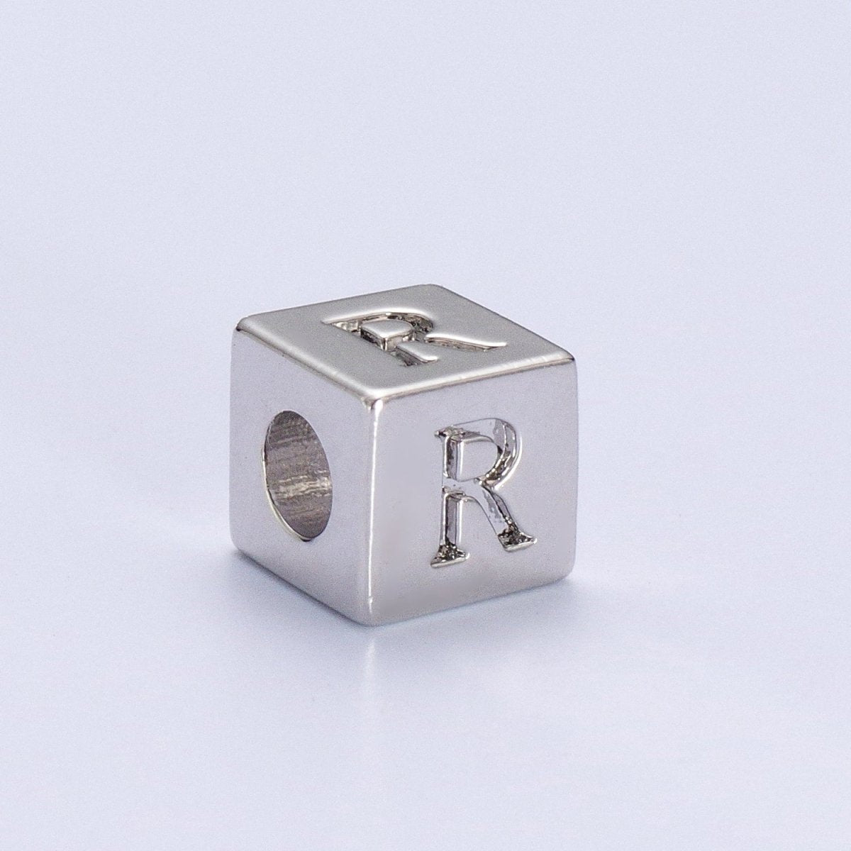 Silver Initial Letter Alphabet 6.2mm Block Beads Charm Connector For Jewelry Making Component Supply | A-A1158-A-A1170