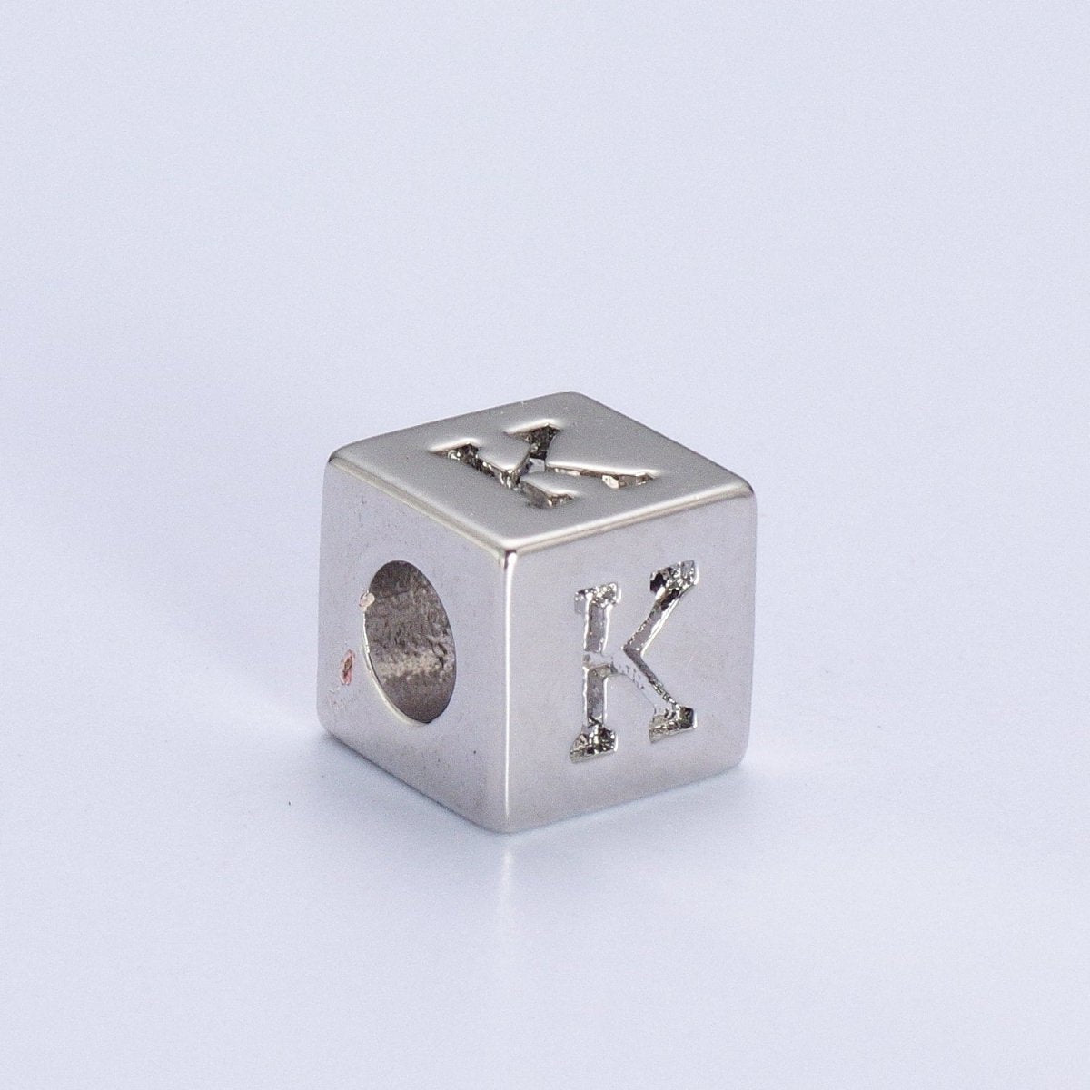 Silver Initial Letter Alphabet 6.2mm Block Beads Charm Connector For Jewelry Making Component Supply | A-A1158-A-A1170