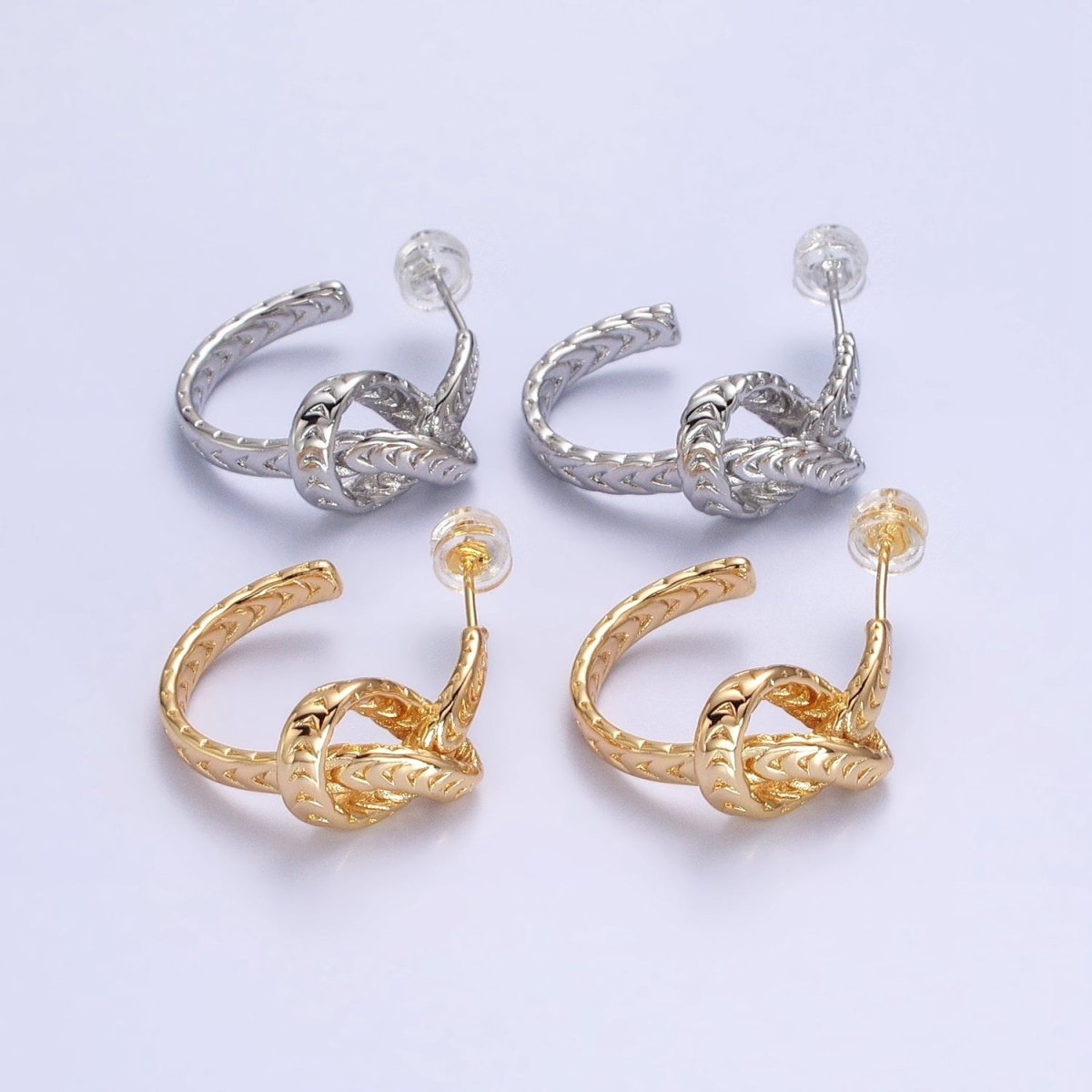 Silver Knot Hoop Earrings • Gold Tie The Knot Hoops • Love Knot Hoops AB604 AB605