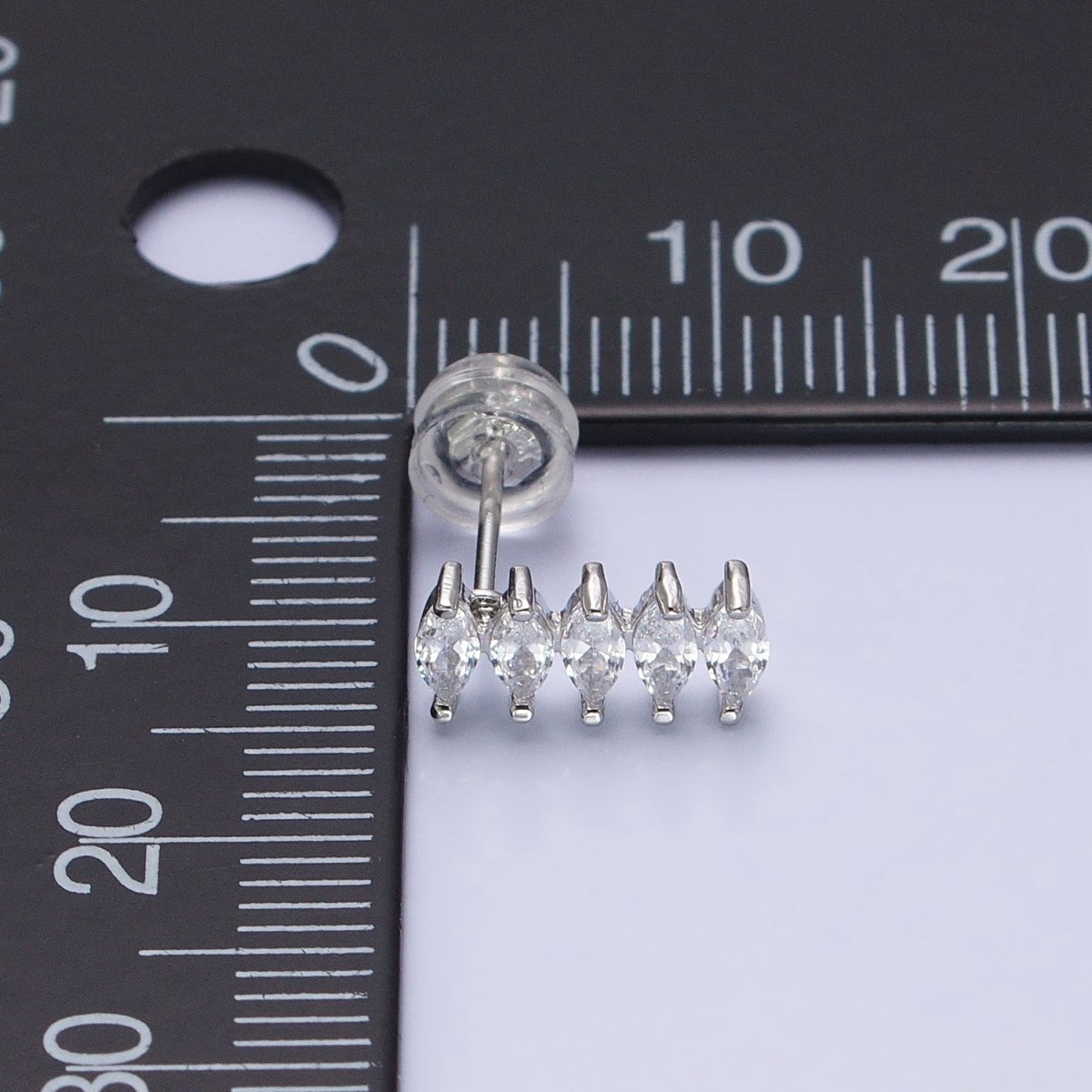 Silver Marquise Stud with CZ Stones | Cartilage, Tragus, Helix Piercing Earring AB652 - DLUXCA