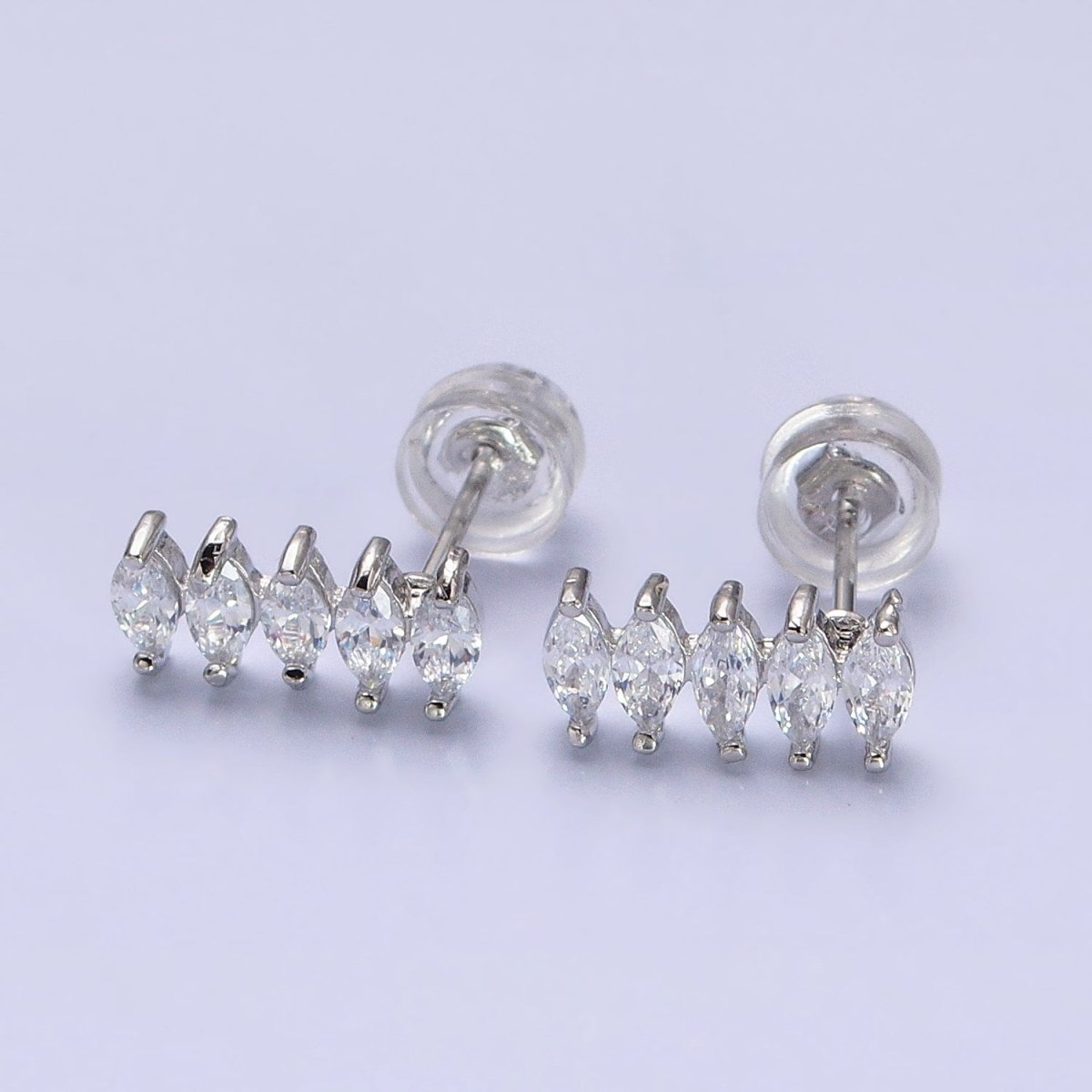Silver Marquise Stud with CZ Stones | Cartilage, Tragus, Helix Piercing Earring AB652 - DLUXCA