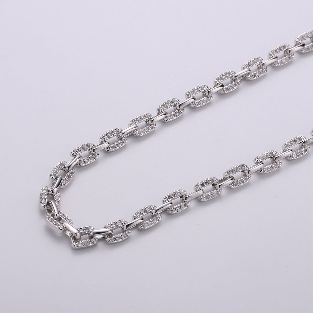 Silver Micro Pave Chain CZ Rolo Chain Specialty Link Cable Chain by Meter Bold Clear Cubic Chain Chunky Chain Size 6x6mm | WA-1373 Clearance Pricing