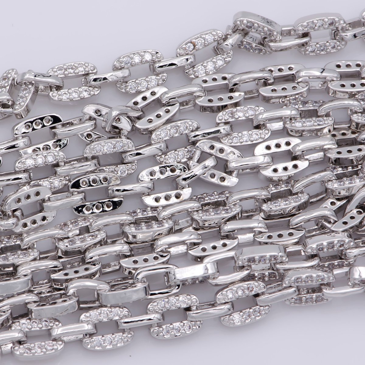 Silver Micro Pave Chain CZ Rolo Chain Specialty Link Cable Chain by Meter Bold Clear Cubic Chain Chunky Chain Size 6x6mm | WA-1373 Clearance Pricing