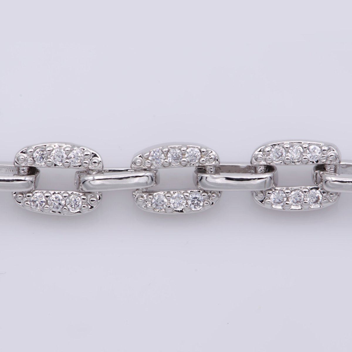 Silver Micro Pave Chain CZ Rolo Chain Specialty Link Cable Chain by Meter Bold Clear Cubic Chain Chunky Chain Size 6x6mm | WA-1373 Clearance Pricing