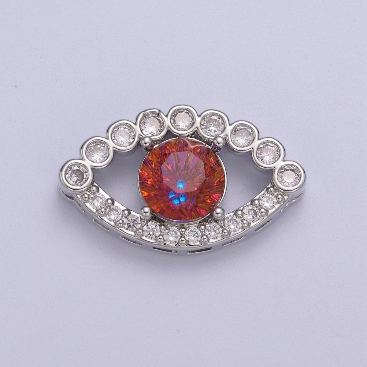 Silver Micropave CZ Red Evil Eye Lucky Charm Protection Amulet DIY Cubic Zirconia Bracelet Charm Bead Finding Connector For Jewelry Making B-181 - DLUXCA