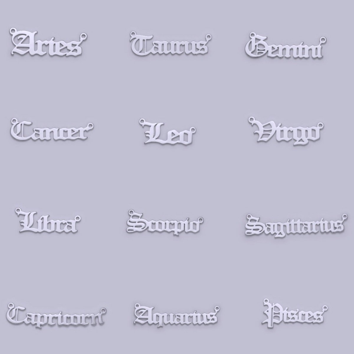 Silver Old English Font Zodiac Charms Connector for Necklace Bracelet Link Connector Astrology Necklace Charm Personalized Jewelry Wholesale A1421-A1426