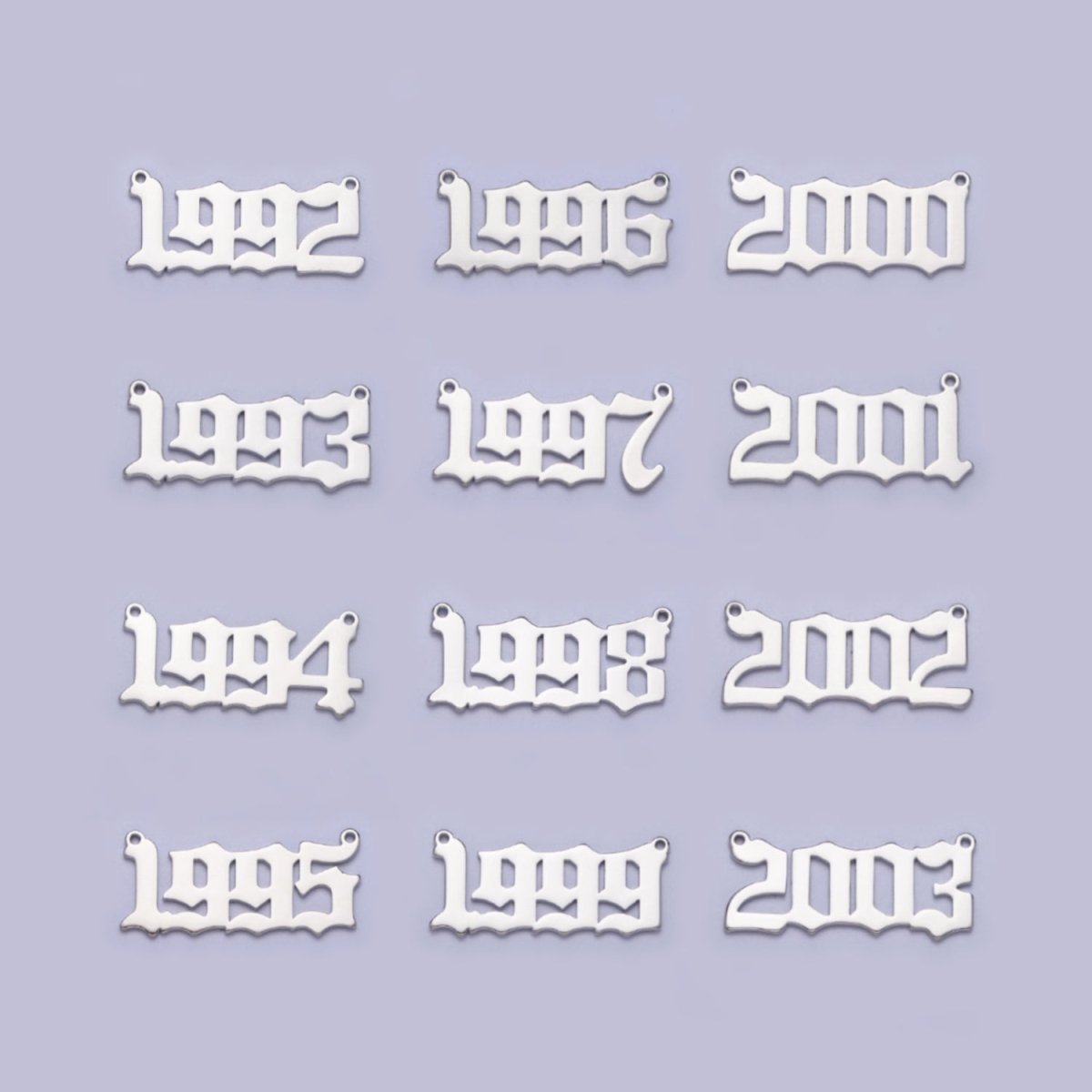 Silver Old English Year Charm Connector Birth Year Number Birthday Year Number Necklace for Personalized Jewelry | Y-678-Y-689