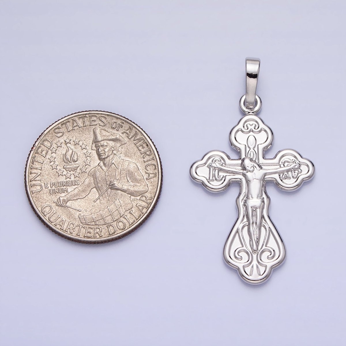 Silver Ornate Crucifix Pendant Catholic Cross Charm Religious Jewelry Making AA239 - DLUXCA