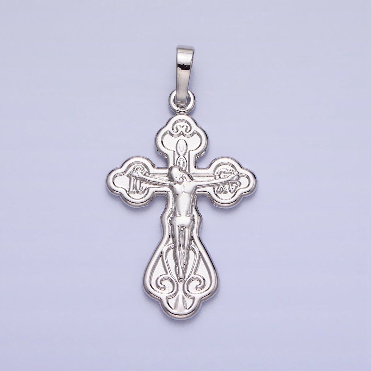 Silver Ornate Crucifix Pendant Catholic Cross Charm Religious Jewelry Making AA239 - DLUXCA