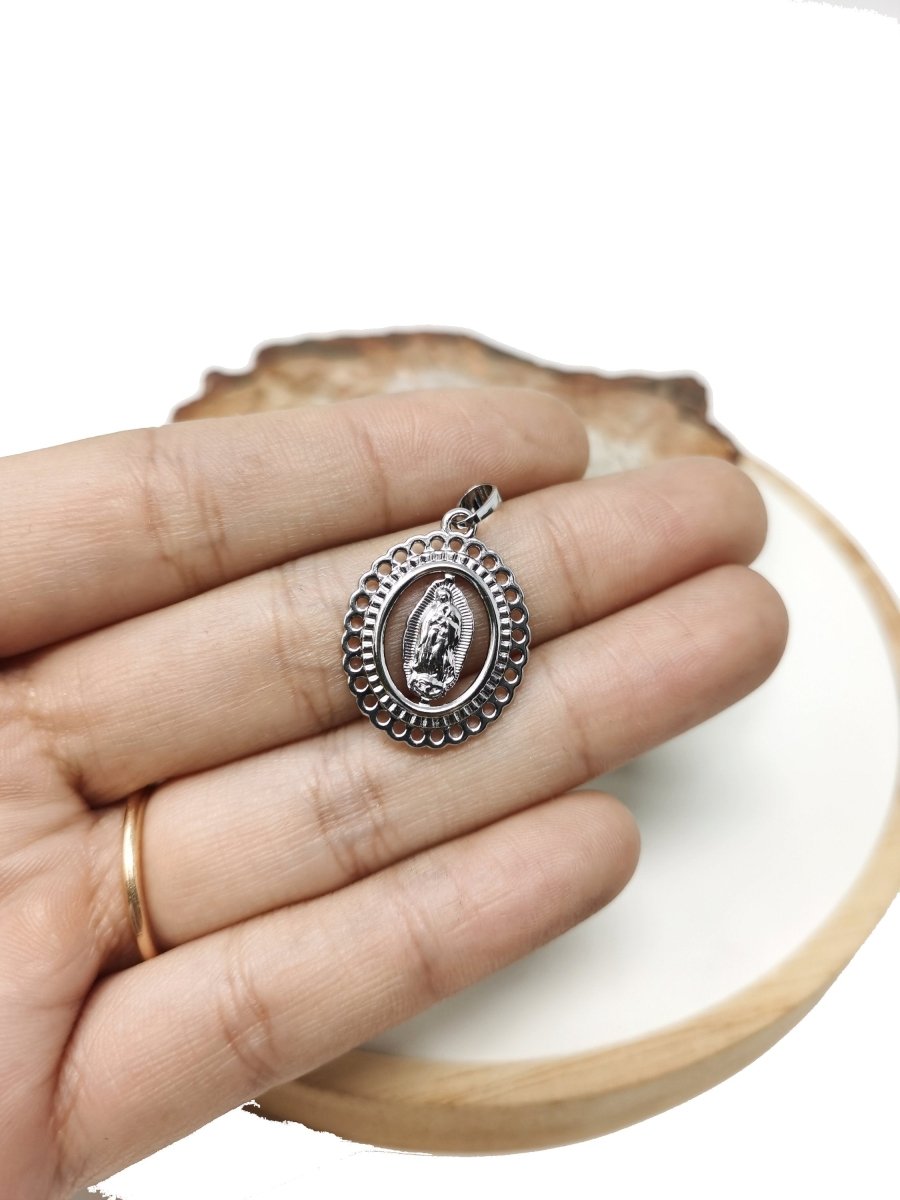 Silver Our Lady of Guadalupe Medal, Our Lady Guadalupe Necklace Pendant Virgin Guadalupe Pendant, Virgin Mary "Ave Maria - Hail Mary" I-366 - DLUXCA