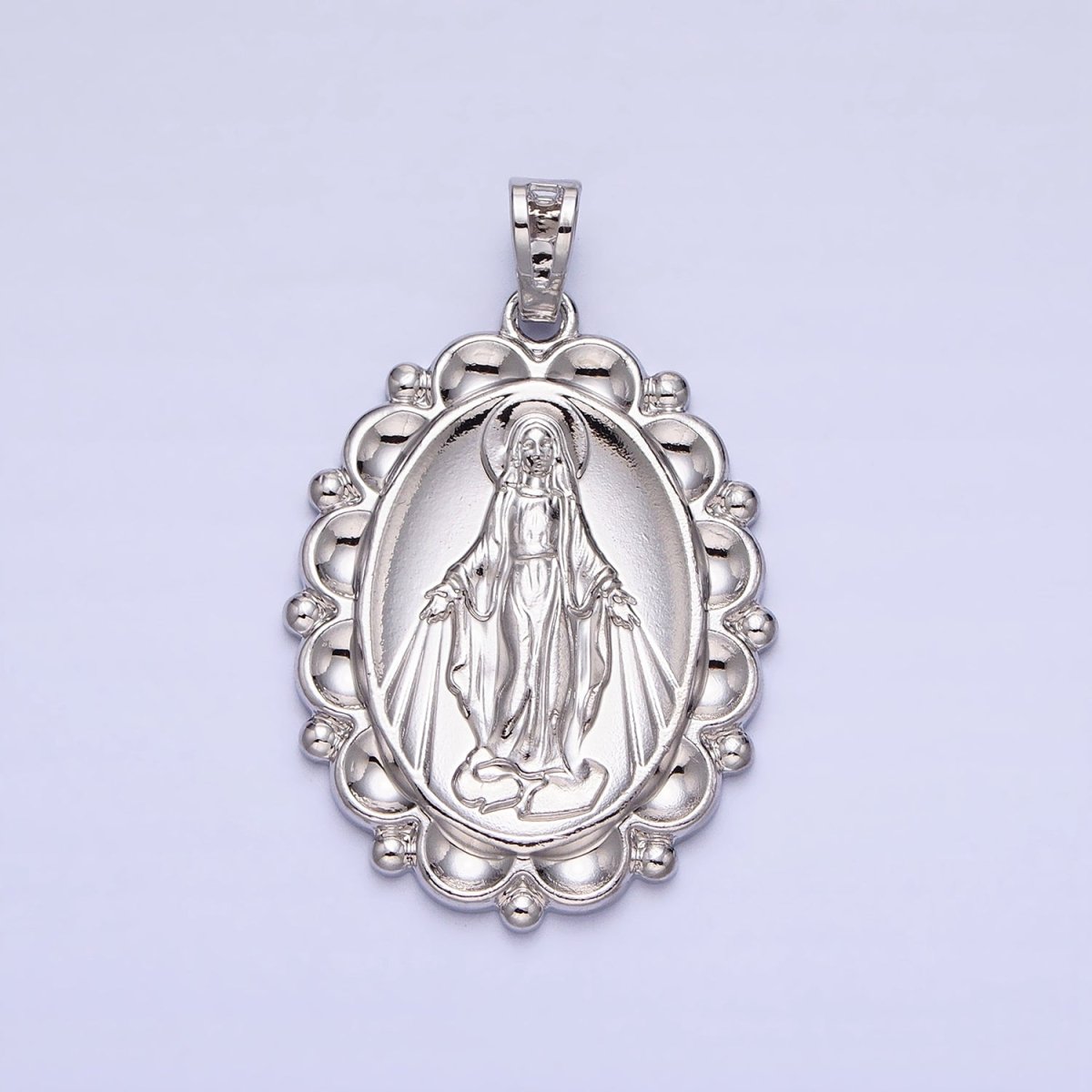 Silver Oval Miraculous Lady Pendant Catholic Virgin Mary Charm Religious Jewelry Making AA240 - DLUXCA