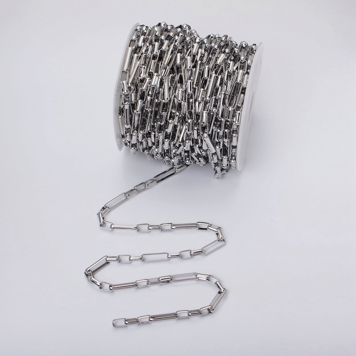 Silver paperclip chain elongated rectangle chain by Yard 6mm Thick chain | ROLL-1194 Clearance Pricing - DLUXCA