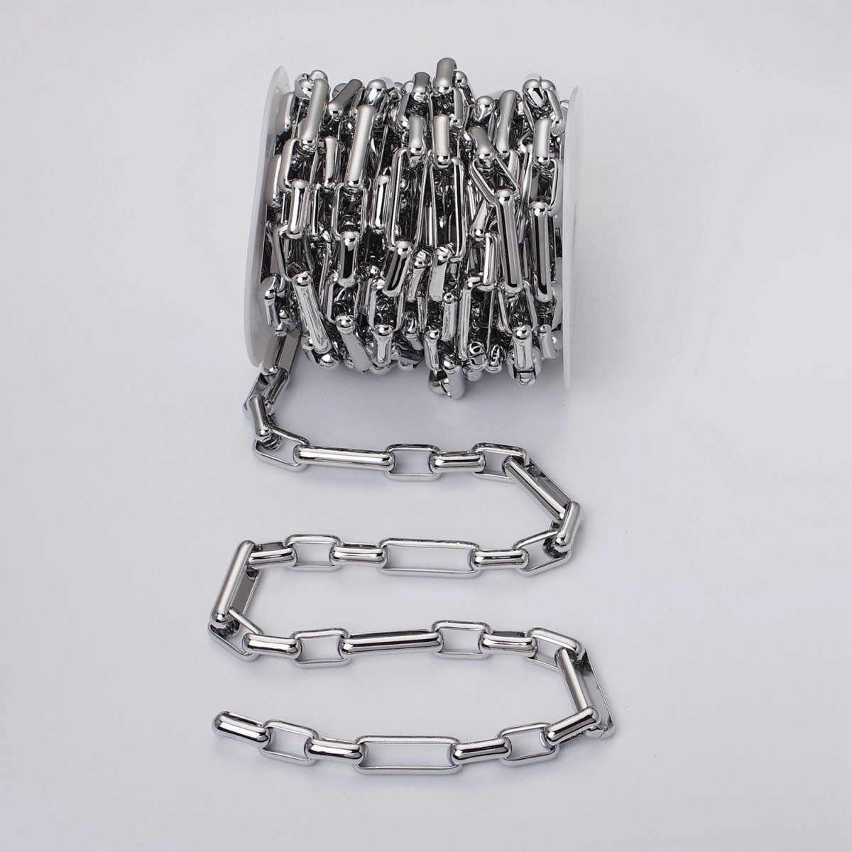 Silver paperclip chain elongated rectangle chain by Yard 9.7mm Thick chain | ROLL-1192 Clearance Pricing - DLUXCA