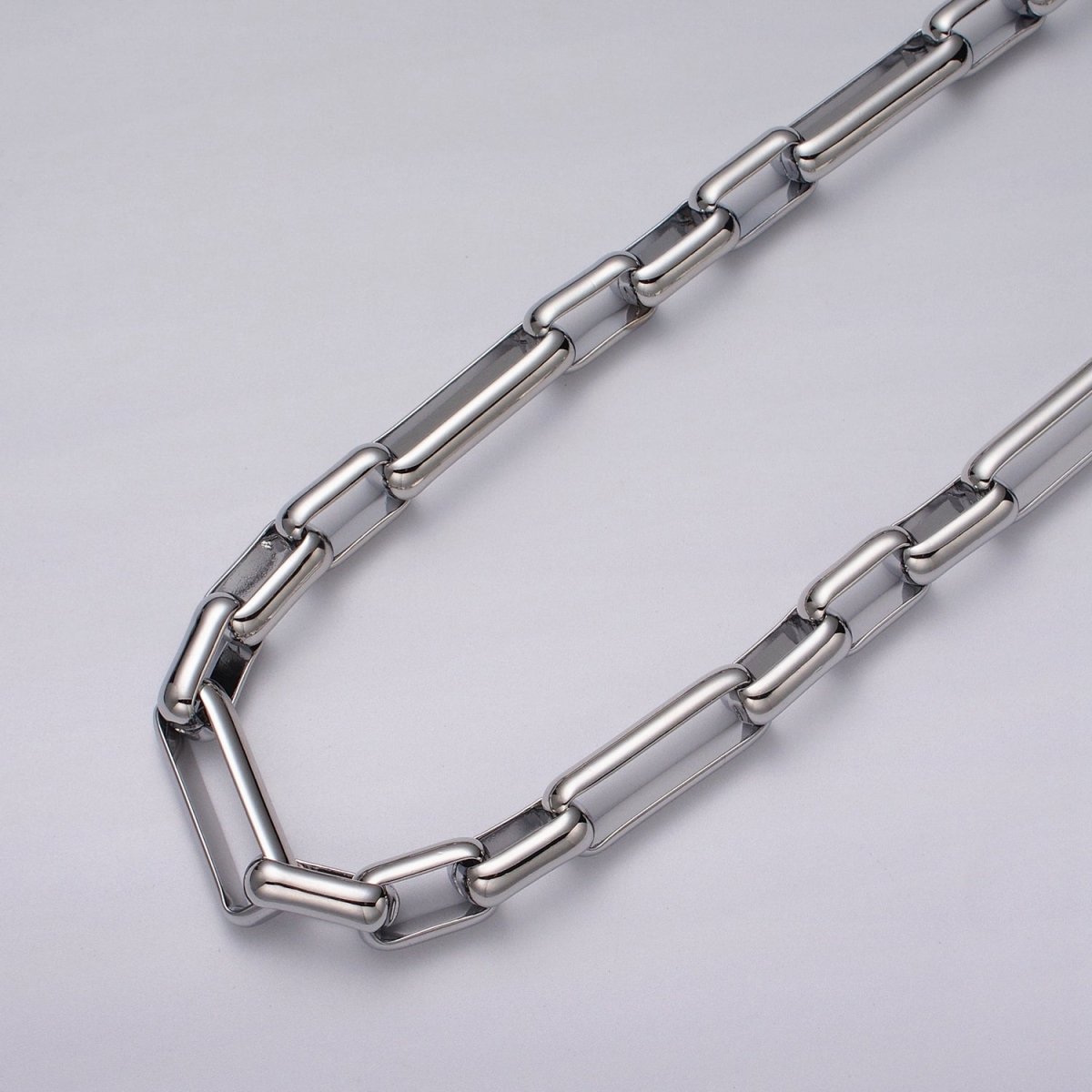 Silver paperclip chain elongated rectangle chain by Yard 9.7mm Thick chain | ROLL-1192 Clearance Pricing - DLUXCA