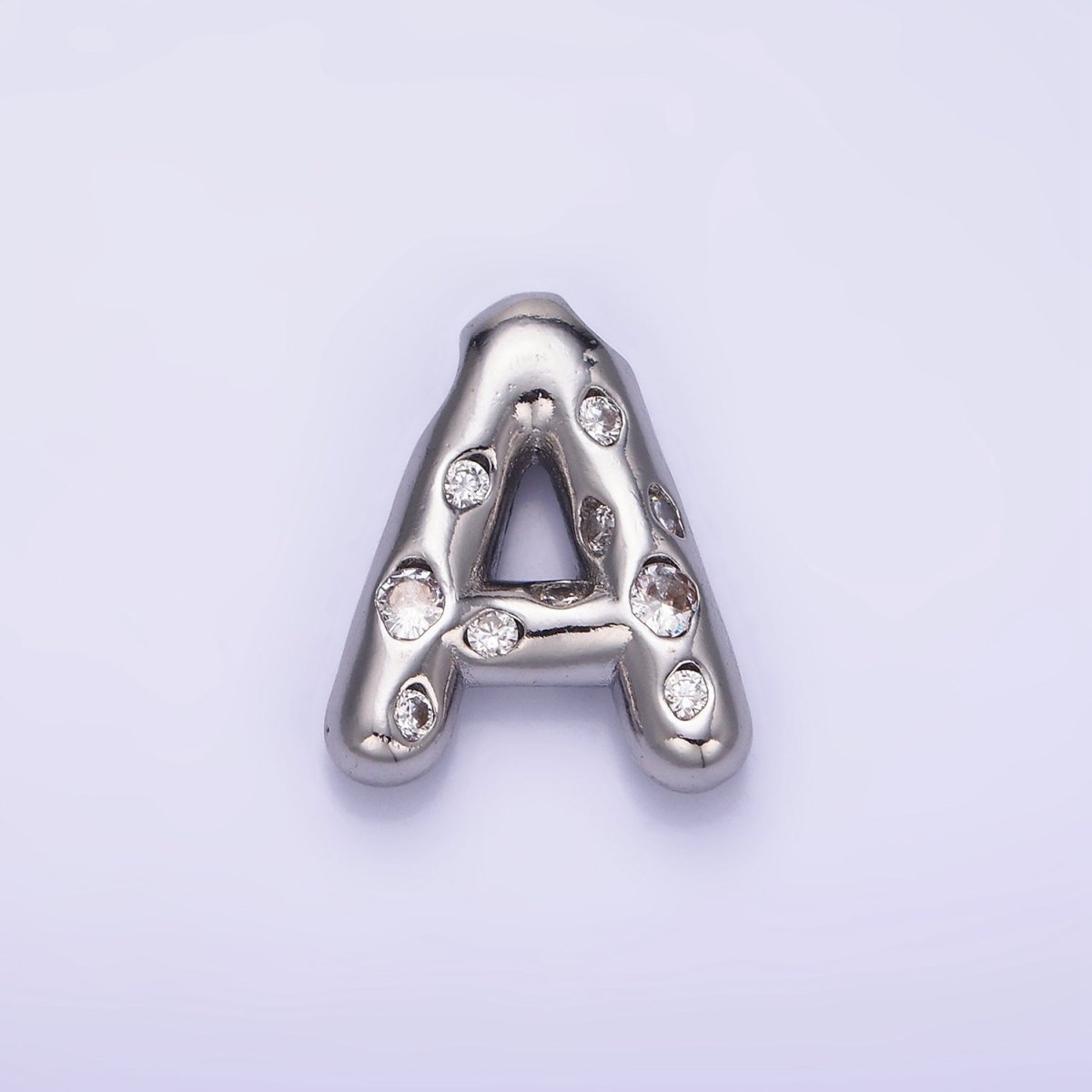 Silver Plated 20mm Clear CZ Chubby Balloon Initial Letter Pendant | A-A1028-A-A1040