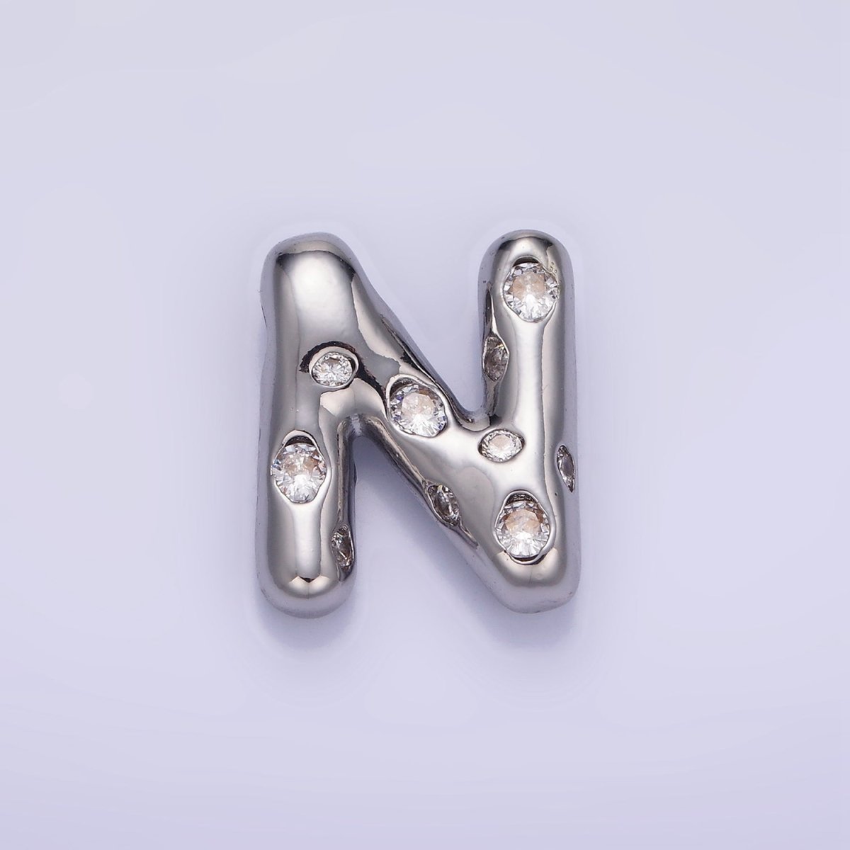 Silver Plated 20mm Clear CZ Chubby Balloon Initial Letter Pendant | A-A1028-A-A1040